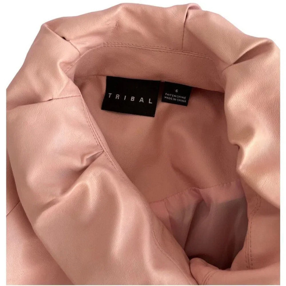 Tribal Faux Leather Jacket Blazer Ruffles Full Zip Front Womens Pink Size 6 - Picture 8 of 10